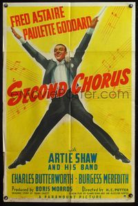 4y759 SECOND CHORUS 1sh '40 huge full-length image of Fred Astaire in tux with arms outstretched!