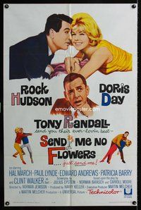 4y764 SEND ME NO FLOWERS 1sh '64 great art of Rock Hudson, Doris Day & Tony Randall!