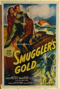 4y792 SMUGGLER'S GOLD 1sh '51 Cameron Mitchell, Amanda Blake, cool diver artwork!