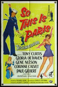 4y795 SO THIS IS PARIS 1sh '54 sailor Tony Curtis is on leave and in love with Gloria DeHaven!