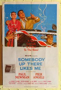 4y799 SOMEBODY UP THERE LIKES ME 1sh '56 Paul Newman as boxing champion Rocky Graziano!
