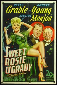 4y832 SWEET ROSIE O'GRADY 1sh '43 stone litho of sexy full-length Betty Grable + Young & Menjou!