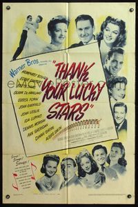 4y853 THANK YOUR LUCKY STARS 1sh '43 Errol Flynn, Humphrey Bogart, Bette Davis & more pictured!