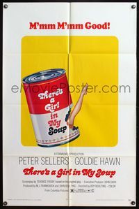 4y860 THERE'S A GIRL IN MY SOUP 1sh '71 Peter Sellers, Goldie Hawn, great Campbells soup can art!