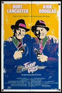 4y898 TOUGH GUYS 1sh '86 great artwork of partners in crime Burt Lancaster & Kirk Douglas!