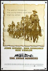 4y904 TRAIN ROBBERS style B 1sh '73 great full-length art of John Wayne & Ann-Margret!