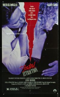 4y276 FATAL ATTRACTION video 1sh '87 Michael Douglas, Glenn Close, a terrifying love story!
