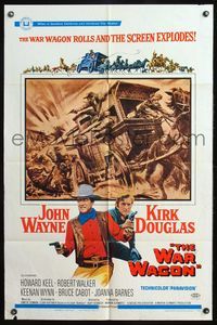 4y950 WAR WAGON 1sh '67 cowboys John Wayne & Kirk Douglas, western armored stagecoach artwork!