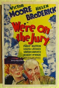 4y959 WE'RE ON THE JURY 1sh '37 artwork of surprised Victor Moore & Helen Broderick!