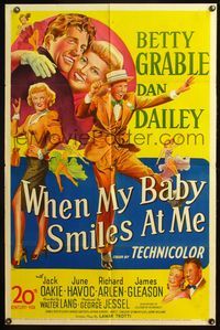 4y965 WHEN MY BABY SMILES AT ME 1sh '48 stone litho image of sexy Betty Grable & Dan Dailey!