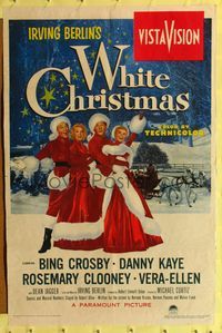 4y968 WHITE CHRISTMAS 1sh '54 Bing Crosby, Danny Kaye, Clooney, Vera-Ellen, musical classic!