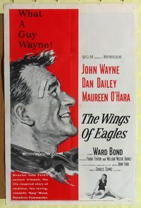 4y974 WINGS OF EAGLES 1sh '57 great profile art of Air Force pilot John Wayne, sexy Maureen O'Hara!