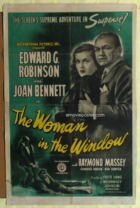 4y980 WOMAN IN THE WINDOW style A 1sh '44 Fritz Lang, Edward G. Robinson, sexy Joan Bennett!