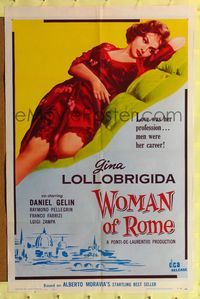 4y981 WOMAN OF ROME 1sh '56 love was sexy Gina Lollobrigida's profession but men were her career!