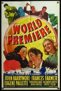 4y988 WORLD PREMIERE 1sh '41 wacky John Barrymore & sexy Frances Farmer in front of globe!