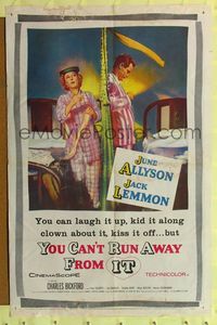 4y990 YOU CAN'T RUN AWAY FROM IT 1sh '56 Jack Lemmon & Allyson in remake of It Happened One Night!