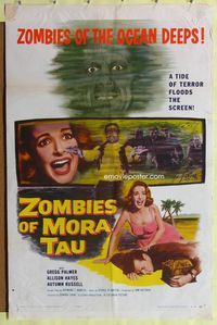 4y999 ZOMBIES OF MORA TAU 1sh '57 sexy terrified Allison Hayes, zombies of the ocean deeps!