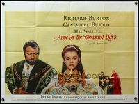 4z022 ANNE OF THE THOUSAND DAYS British quad '70 c/u of King Richard Burton & Genevieve Bujold!