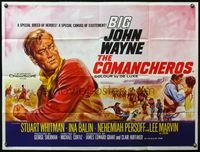 4z085 COMANCHEROS British quad '61 different art of big John Wayne by Chantrell, Michael Curtiz