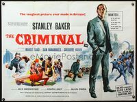 4z098 CRIMINAL British quad '60 directed by Joseph Losey, art of tough crook Stanley Baker!