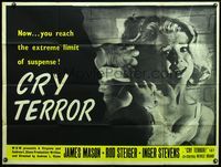 4z100 CRY TERROR British quad '58 c/u of terrified Inger Stevens, noir, an experience in suspense!