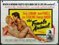 4z138 FEMALE ANIMAL British quad '58 different romantic c/u of Jan Sterling & George Nader!