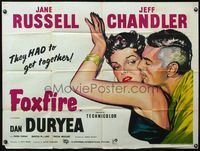 4z150 FOXFIRE British quad '55 different close up art of sexy Jane Russell kissed by Jeff Chandler!