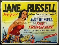 4z152 FRENCH LINE British quad '54 Howard Hughes, sexy artwork of Jane Russell in France!