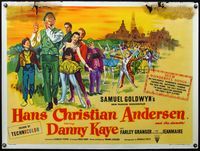 4z179 HANS CHRISTIAN ANDERSEN British quad '53 art of Kaye playing w/invisible flute + top cast!