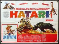 4z181 HATARI British quad '62 Howard Hawks, great artwork images of John Wayne in Africa!