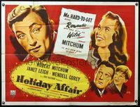 4z191 HOLIDAY AFFAIR British quad '49 cool different tagline & art of Janet Leigh & Mitchum by Kay!