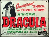 4z195 HORROR OF DRACULA British quad R63 great image of vampire Christopher Lee grabbing sexy girl!