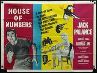 4z199 HOUSE OF NUMBERS British quad '57 Jack Palance, sexy Barbara Lang, most amazing getaway ever!