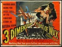 4z200 HOUSE OF WAX British quad '53 great 3-D art of monster and sexy girls over theater audience!