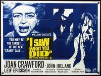 4z204 I SAW WHAT YOU DID British quad '65 Joan Crawford, William Castle,you may be the next target!
