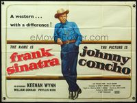 4z219 JOHNNY CONCHO British quad '56 art of that smoldering cowboy Frank Sinatra leaning on fence