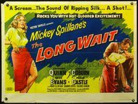 4z243 LONG WAIT British quad '54 Mickey Spillane, stone litho of Anthony Quinn + smoking bad girl!