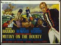 4z275 MUTINY ON THE BOUNTY black British quad '62 different art of Marlon Brando & men on lifeboat!