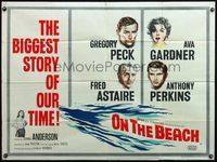 4z296 ON THE BEACH British quad '59 art of Gregory Peck, Ava Gardner, Fred Astaire & Tony Perkins!