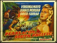 4z305 PEARL OF THE SOUTH PACIFIC British quad '55 great c/u art of sexy Virginia Mayo in sarong!