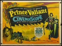 4z325 PRINCE VALIANT British quad '54 artwork of Robert Wagner in armor saving sexy Janet Leigh!