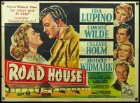 4z349 ROAD HOUSE British quad '48 different art of Ida Lupino & Cornel Wilde, film noir!