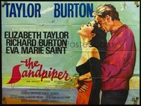 4z363 SANDPIPER British quad '65 completely different art of Elizabeth Taylor & Richard Burton!