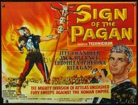 4z392 SIGN OF THE PAGAN British quad '54 different art of Jack Palance as Attila the Hun by Wiggins