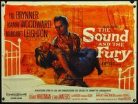 4z405 SOUND & THE FURY British quad '59 art of Yul Brynner carrying Joanne Woodward by Chantrell!