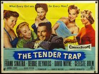 4z431 TENDER TRAP British quad '55 different image of Frank Sinatra & top 5 sexy female stars!