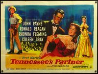 4z432 TENNESSEE'S PARTNER British quad '55 art of Ronald Reagan & Payne holding sexy Rhonda Fleming!