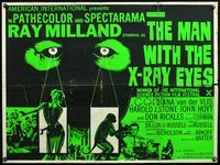 4z482 X: THE MAN WITH THE X-RAY EYES British quad '63 Ray Milland strips souls & bodies, cool art!