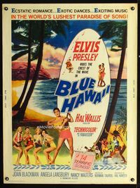 5a420 BLUE HAWAII 30x40 '61 Elvis Presley plays a ukulele for sexy beach babes!