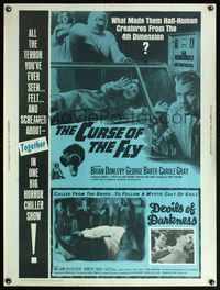5a453 CURSE OF THE FLY/DEVILS OF DARKNESS 30x40 '65 great scream-and-fright double-bill!